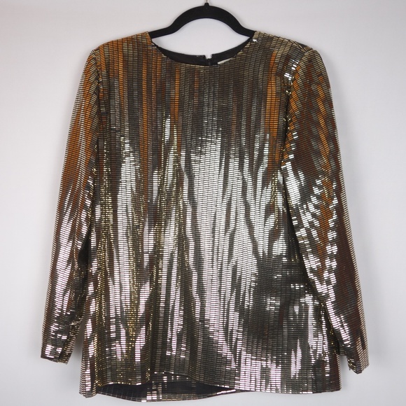 Vintage Givenchy Nouvelle Boutique Gold Sequin Top Made In France, Size Medium - Picture 1 of 8